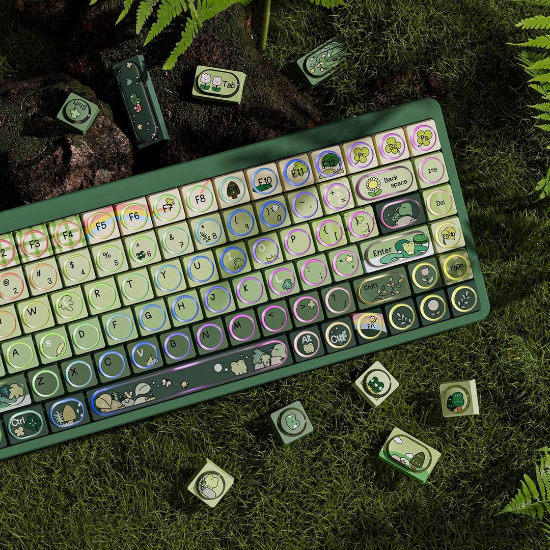 Keymatic Green Frog Keycap Set, PBT Custom Keycaps,131 Cute Keycaps for Mechanical Keyboard, OEM Keycap for Mechanical Keyboard Compatible with ANSI/ISO,TKL, Full-Sized Layout (Only Key caps Set)