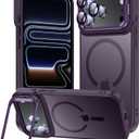 for iPhone 17 Pro Max Case, Fits MagSafe, with Built-in Camera Ring Stand & Lens Protector, Slim Translucent Matte Military-Grade Drop Protection Magnetic Cover, Purple