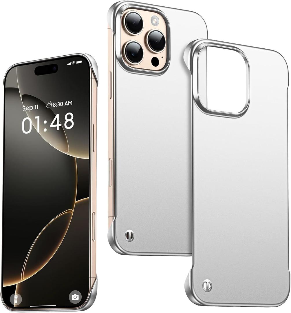 Ultra Thin Frosted Designed for iPhone 17 Pro Max Frameless Case 6.9 inch Slim Minimalist Lightweight Matte Hard Cover Protective Borderless Case- Silvery