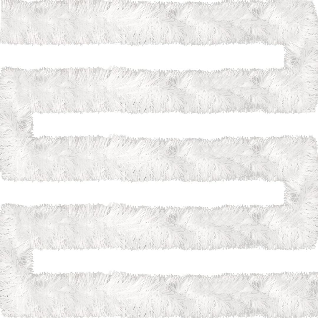 Jishi 50 FT Christmas Garland White Tinsel Garland Christmas Tree Decorations - Non-Lit Xmas Holiday Decor Outdoor Indoor Home Garden Outside Wedding Party Artificial Thick White Decorative Garland