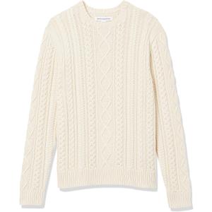 Amazon Essentials Mens Long-Sleeve 100% Cotton Fisherman Cable Crewneck Sweater (Small, Off-white)