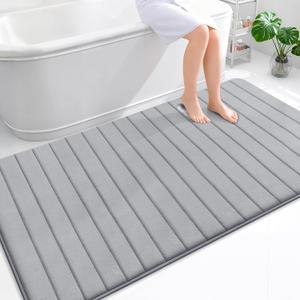 OLANLY Memory Foam Bath Mat 70x46, Super Soft Absorbent Bathroom Rugs, Quick Dry, Machine Washable Shower Floor Rugs, Bathmat Carpet, Bathroom Home Decor Accessories, Grey