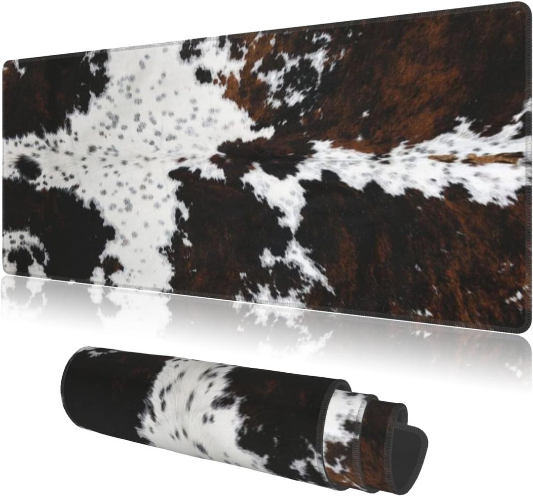 PPZCXWP Mouse Pads Western Highland Cowhide Ranch Style Large Mouse Pad, Gaming Mousepad, Keyboard and Mouse Pad with Stitched Edges,PC Desk Mat for Game,Work,Office (31.5"*11.8")