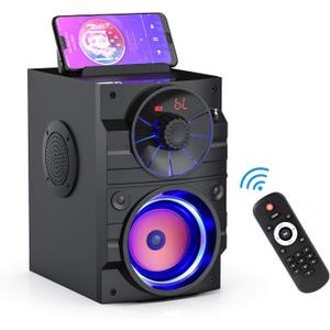 Portable Big Bluetooth Speakers with Light, Wireless with Subwoofer, FM Radio, LED Lights, EQ, Booming Bass, Bluetooth 4.2 Stereo Loud Outdoor/Indoor Retro, for Home, Camping, Travel, Black