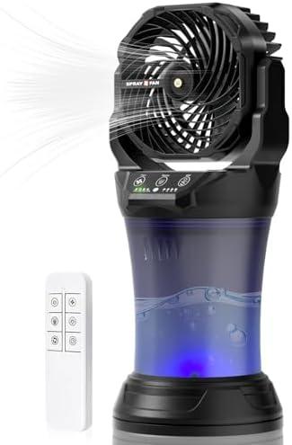 Portable Misting Fan with 30000mAh Battery, 2L Water Tank, Remote Control, RGB Light – 4 Wind Speeds, 4 Spray Modes (Continuous/3S/5S/7S), 120° Adjustable, Ideal for Camping, Patio & BBQ