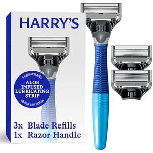 Harry's Shaving Kit for Men - Razor Handle and 3 Razor Blade Refill Cartridges - Ocean Blue
