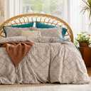 Bedsure Boho Duvet Cover King Size - Khaki Breathable & Soft Boho Bedding, Machine Washable Comforter Cover for All Seasons, Includes 1 Duvet Cover 104"x90" with 2 Pillow Shams & Zipper Closure