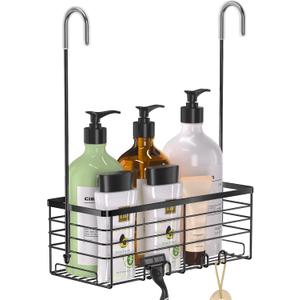YUOROS Hanging Shower Caddy, Over the Door Shower Organizer Rack 304 Stainless Steel Rustproof (Black) (1 Tier)