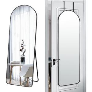 SCWF-GZ 57x20 Door Hanging Full Length Mirror, Floor (Height 5.7ft just Body in1.3ft) Wall Mounted Metal Frame Arch Dressing Mirrors for Bedroom Bathroom Living Room 57 inch Black