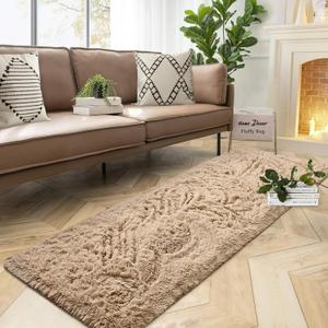 DweIke Fluffy Beige Runner Rugs for Bedroom, 2x6 Feet Soft Plush Long Runners for Girls Boys Kids, Non-Slip and Machine Washable Bedside Rug, Small Throw Carpet for Hallway Rooms Decor
