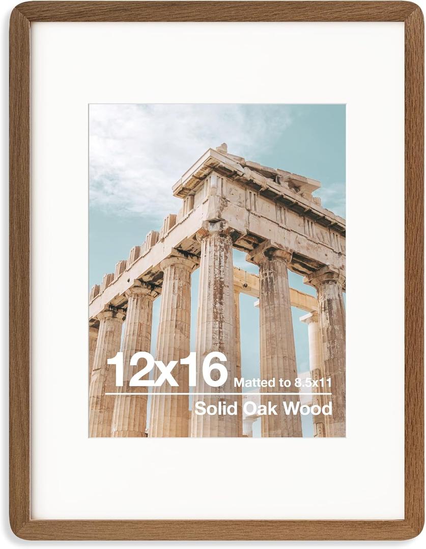 12x16 Picture Frame | Solid Oak Wood 12x16 Poster Frame | 12x16 Picture Frame With Mat For 8.5x11 | Tempered Glass And Hanging Hardware Included | 16 By 12 Picture Frame Wood (Walnut, 1 Pack)