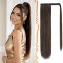 BARSDAR Brown Straight Ponytail Extensions - 26 Inch Long Straight Wrap Around Ponytails for Women, Clip in Ponytail Hair Extensions Synthetic Pony Tails Hairpieces - Medium Brown Mixed