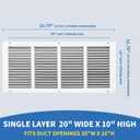 20x10 Return Air Grille (Duct Opening Size), Air Return Vent Cover, AC Vent Cover, Cold Air Return Vent Cover, Flat Return Air Grilles, Outer Dimensions:21.75"W x 11.75"H (20"W x 10"H, Duct Opening)