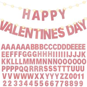 TaoBary 112 Pcs DIY Letter Kit Glitter Customizable Banner Letters Include 107 Letters and Numbers 3 Rope and 2 Needles for Birthday Halloween Christmas Wedding Valentine Party Decor(Rose Gold)