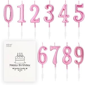 Beanlieve Rose Gold Birthday Candles - Cake Numeral Candles Number 0-9 Glitter Cake Topper Decoration for Birthday,Wedding Anniversary,Party Celebration(10 Pieces)