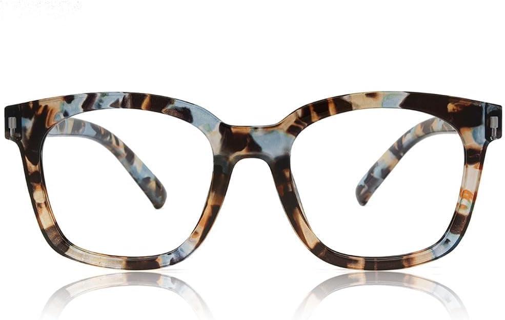 JiSoo Square Oversized Reading Glasses Women 2.25, Chunky Stylish Designer Readers 2.25 Women with Spring Hinge, Blue Quartz 2.25
