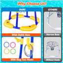 Pool Basketball Hoop Floating with Anti-Tip & Anti-Drift Design, Basketball & Ring Toss Pool Toys for Kids Ages 4-8, 8-12, Summer Outdoor Water Toys Pool Games for Adults and Family