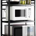 DOLALIKE Microwave Oven Rack, Expandable Microwave Stand Countertop Kitchen Utensils Tableware Storage, Carbon Steel Over Microwave Shelf Countertop with 3 Hooks