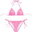 SHENHE Women's Triangle Bikini Set Halter 2 Piece Swimsuit Sexy String Tie Side Bathing Suit (Pink, L)