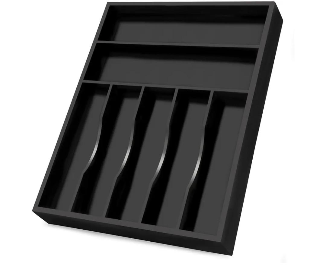 Bellsal Black Utensil Organizer 12.5 Inch Silverware Tray for Drawer Utensil Holder Cutlery Organizer Kitchen Drawer Organizer 7 Compartment Small Narrow Bamboo