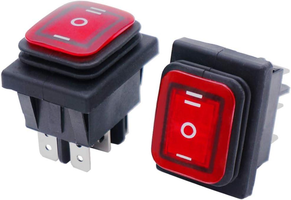 Twidec/2Pcs Waterproof 12V DC Rocker Switch Red LED Light Illuminated 16A 6 Pins 3 Position ON/Off/ON DPST Toggle Switch Boat Or Car KCD4-203N-R-W