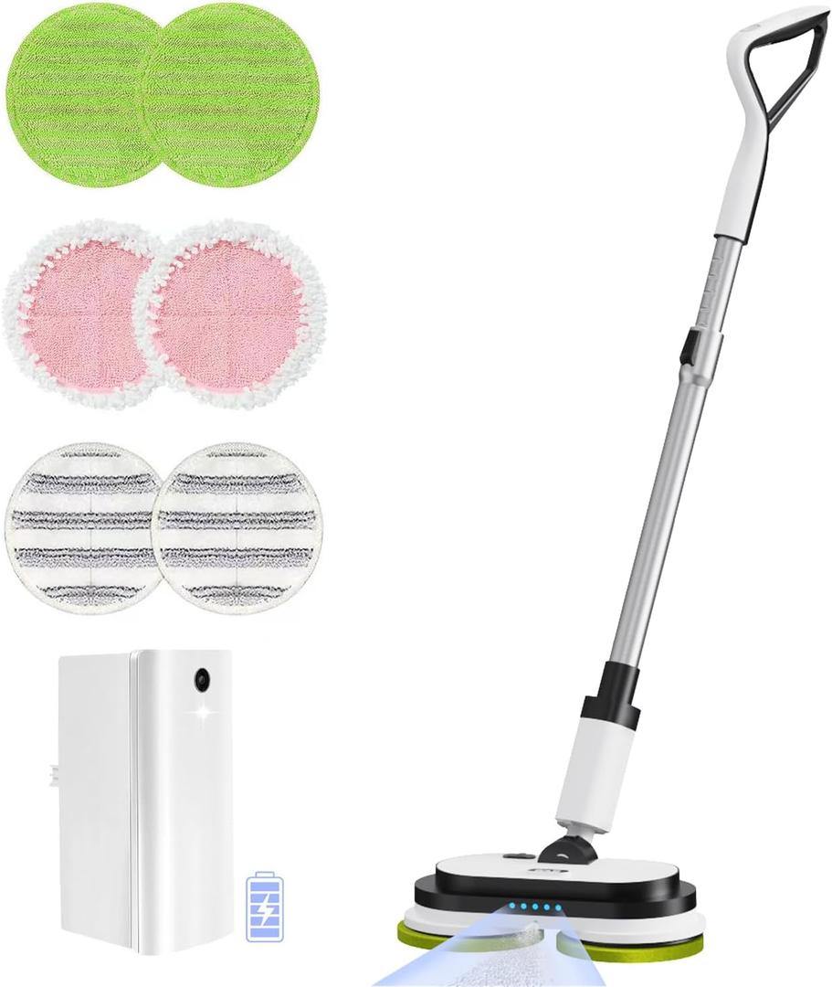 EOUS Cordless Electric Mop, Floor Cleaner with LED Headlight & Water Sprayer, Up to 60 Mins Detachable Battery, Dual-Motor Powerful Spin Mop, 300ML Water Tank for Multi-Surface, Self-Propelled