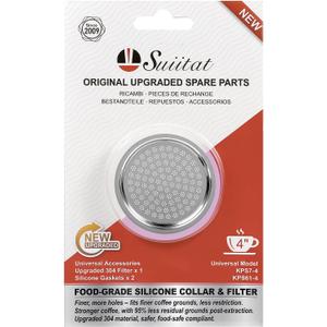 Moka Pot Replacement Parts, KPS-SR Moka Express 4 Cup Upgraded Replacement Filter and 2 Silicone Gaskets for Moka Pots, Compatible with KPS7-4, KPS61-4