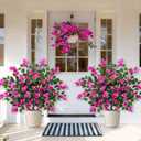 2 Pack 37.4" Bougainvillea Artificial Trees Outdoors Fake Bougainvillea Silk Floral Flower Tree with Ground Spike Faux Shrubs UV Resistant for Outside Spring Porch Patio Garden Decor