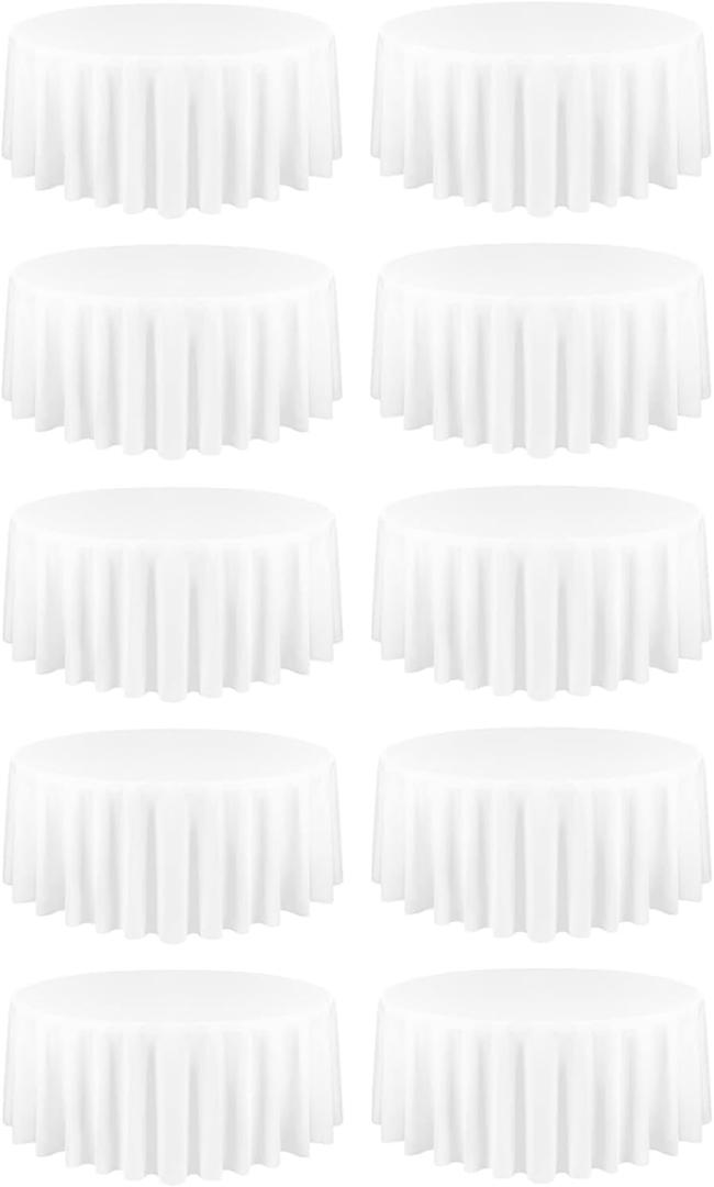 10 Pack White Tablecloths for Round Tables 120 Inch Tablecloth Round Table Cloths Polyester Tablecloths for Rectangle Tables Fabric Tablecloth Washable Tablecloth for Wedding Party