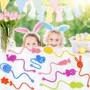 2 x 24 Pack Easter Sticky Hands Toys with 24 Pcs Plastic Easter Eggs, Easter Bunny Egg Chick Carrot Flower Basket Sticky Stretchy Toys for Kids Girls Boys Easter Basket Stuffers Party Favors Gifts