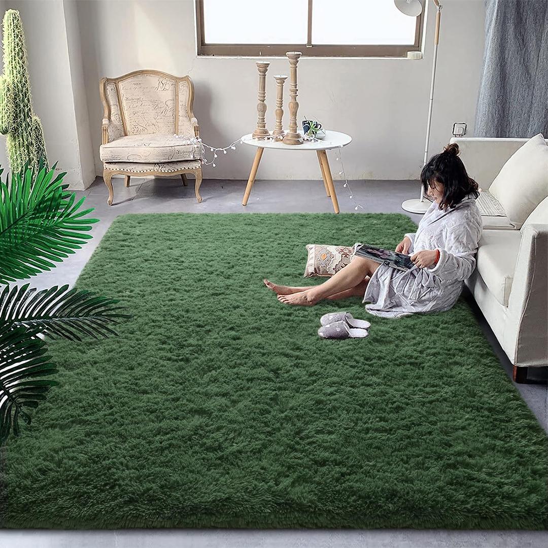 Extra Large 9x12 ft Dark Green Area Rugs for Bedroom Living Room, Fluffy Soft Plush Shaggy Forest Hunter Green Girls Boys Kids Rug, Non-Slip and Machine Washable Carpet for Rooms Decor