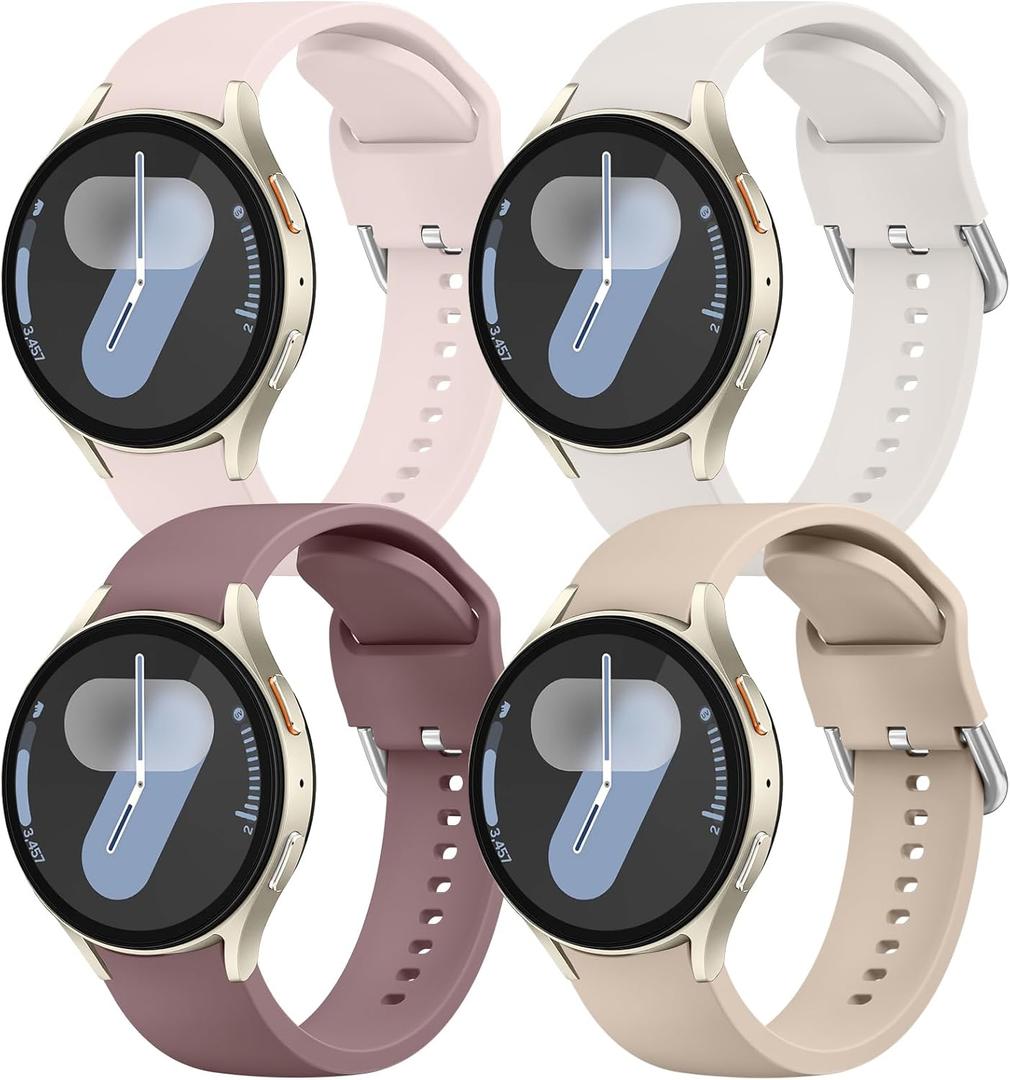4Pack Bands Compatible with Samsung Galaxy Watch 7 40mm 44mm, 20mm Soft Silicone No Gap Sport Band Replacement Strap for Galaxy Watch 7 6 5 4 FE Band Women Men