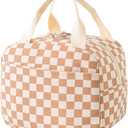 Corduroy Lunch Bag for Women Men Cute Lunch Tote Bags Reusable Insulated Lunch Box Large Capacity Reusable Insulated Cooler for Work/Picnic/Travel (Corduroy Checkered Brown)