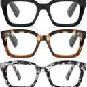 3 Pack Oversize Square Design Reading Glasses for Women, Blue Light Blocking Computer Reader+3.00 (Black & Brown Tortoise & Gray Tortoise)