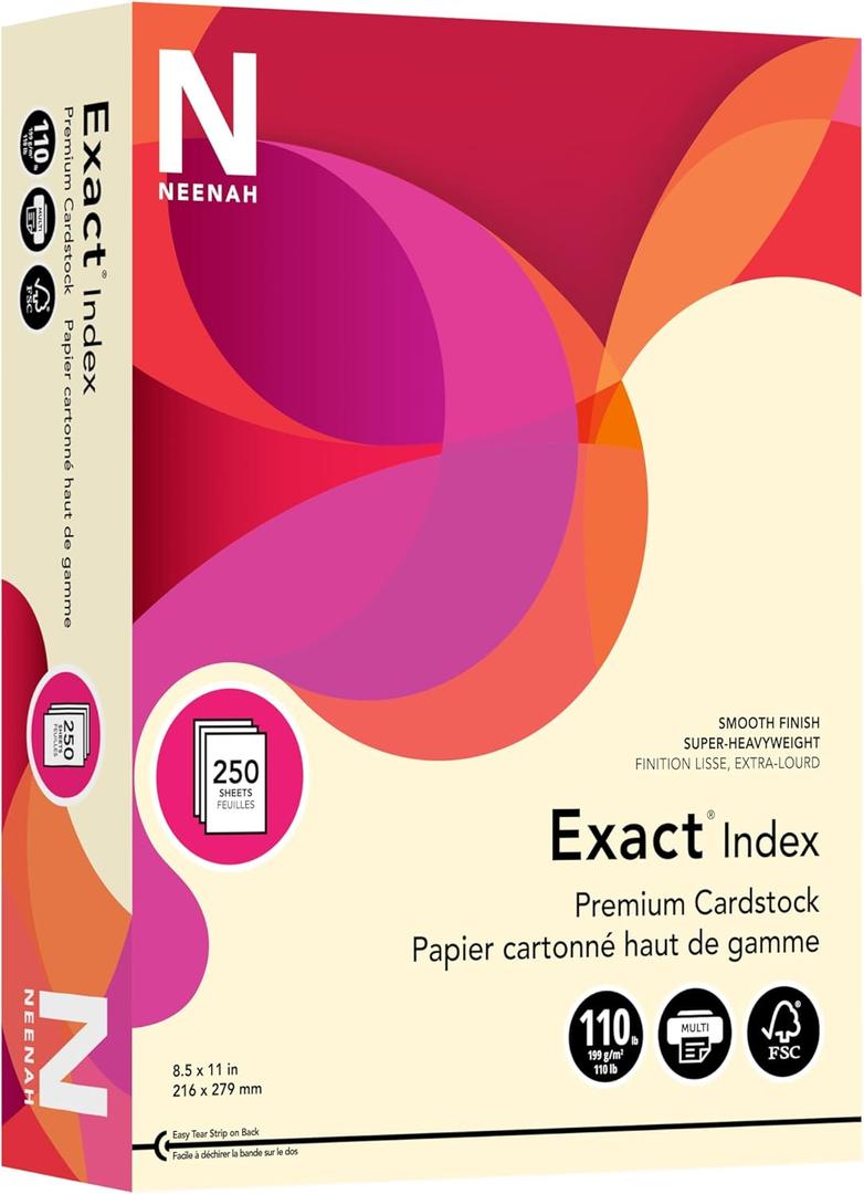 Neenah Exact Index Cardstock, 8.5" x 11", 110 lb/199 gsm, Ivory, 250 Sheets (48588)
