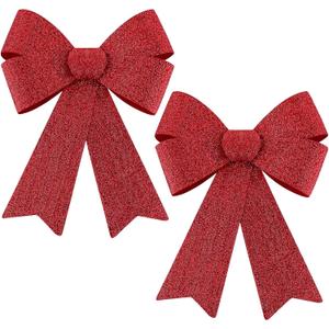 MCEAST 2 Pieces Christmas Red Bows Christmas Wreath Bows Xmas Buffalo Plaid Bows with Pine Cones Ornaments for Christmas Tree Indoor Outdoor Decorations (Red)