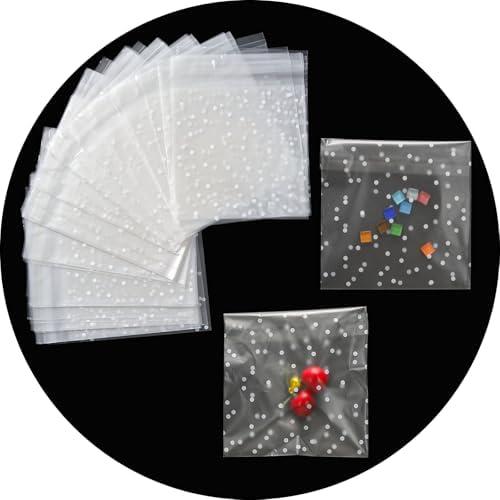Funstreet 200 Pcs 5.5x5.5" Self Sealing Cellophane Bags Clear Cookie Cellophane Treat Bags with Seal, White Polka Dot Pack Of 2