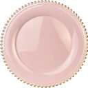 Pink Beaded Charger Plates, 13 Inch Plastic Round Chargers for Dinner Plates, Party, Wedding, Birthday.Set of 6