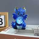Dragon Statue Resin Dragon Figurine with Colorful Lights Crystal Ball Light Home Living Room Desk Office Festival Decorations (Blue)
