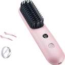 LCD Screen Cordless Hair Straightener and Curler 2 in 1, Rechargeable Portable Mini Travel Negative Ionic Hair Straightening Brush for Women, Fast Heating Hot Comb for Women, Pink