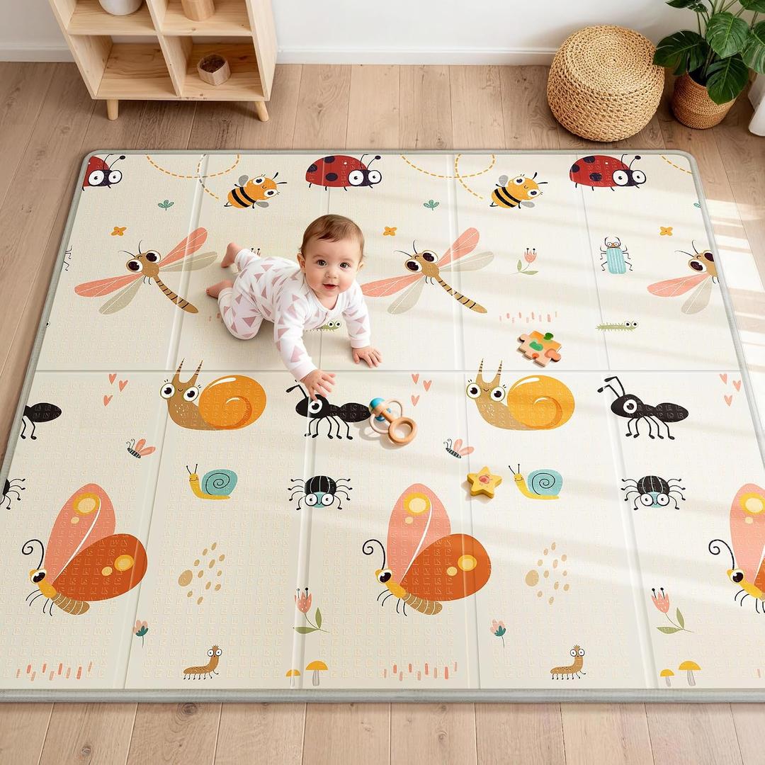 Foldable Baby Play Mat for Floor, 79x71 Extra Large Baby Play Mat for Crawling, Waterproof & Non-Toxic Foam Floor Mats, Portable Soft Foam Playmat for Babies 6-12 Months, Infants &Toddlers (Dragonfly) | Extra Large, Waterproof, Non-Toxic, Portable