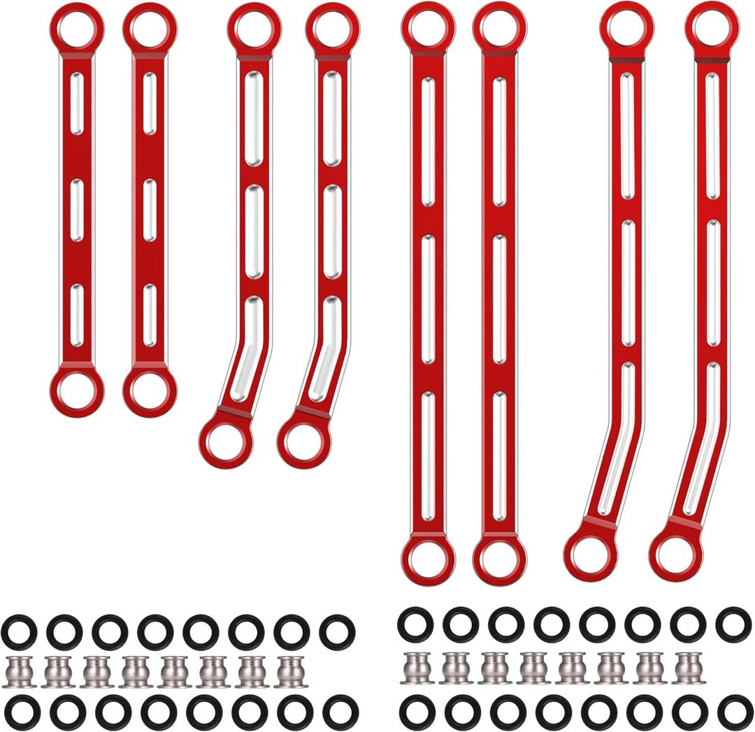COOWOO High Clearance Chassis Links Linkage Set Upgrade Parts for 1/18 TRX-4M RC Crawler Car Set of 8 Red