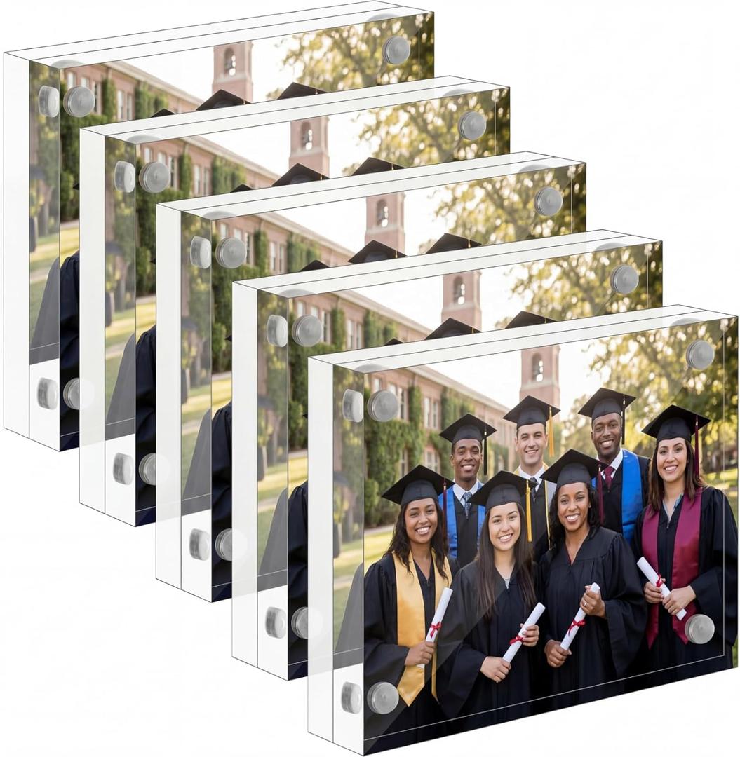 Wesiti 5 Pcs Mini Acrylic Picture Frames Clear Acrylic Photo Desktop Display Double Sided Wallet Freestanding Frames for Film Photos Cards Stamp Business Card Souvenirs (2" X 3")