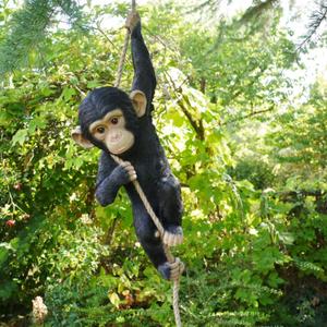 Hanging Monkey Outdoor Decor, Resin Statue on Rope for Front Porch, Patio, Yard, Tree Fence, Garden Ornament, Animal Decoration for Outside Spaces, 21.7 in, Large