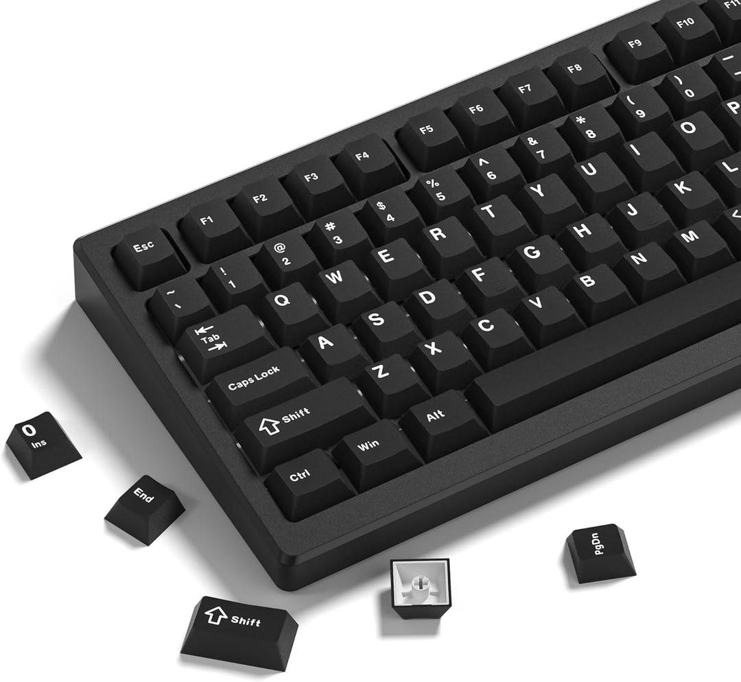 Womier Double Shot PBT Keycaps Set 138 Keys, Cherry Profile Custom Keycaps 60 65 75 100 Percent for 61/64/68/84/87/100/104/108 Retro Gaming Mechanical Keyboard, Black