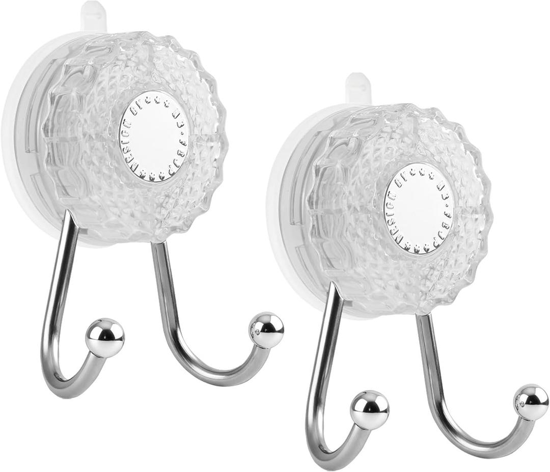 Suction Cup Hooks for Shower, Wreath Hangers,Towel,Suction Hooks for Glass Windows Door,Bathroom,Shower Wall(2pack-Transparent)
