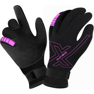 XUKER Neoprene Gloves Women Men, 3mm Wetsuit Dive Gloves Keep Warm for Diving Scuba Kayaking Snorkeling Swimming Water Sports (3X-Large, Pink)