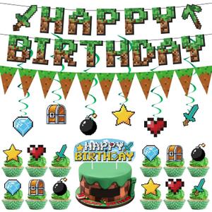 Birthday Party Supplies,Anime Theme Style Party Decorations Include Happy Birthday Banner,Pennant Banner,Cake Toppers,Cupcake Toppers and Hanging Swril