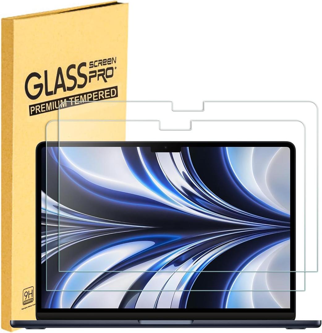 MUBUY-GOL 2 Pack Tempered Glass Screen Protector for MacBook Air 13.6" (2022-2025 M2/M3/M4) - 9H Hardness Scratch-Resistant, Fingerprint-Proof, Bubble-Free Installation