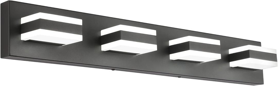 SOLFART Black Bathroom Light Fixtures 4 Lights Bathroom Vanity Light LED Dimmable Matt Black Vanity Lights 32W Cool White 6000K & 0%-100% Brightness Dimmable (29.5 inch)